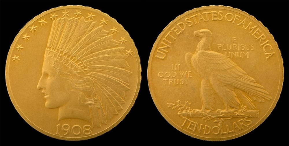 1908 Indian Head $10 gold eagle, with motto
